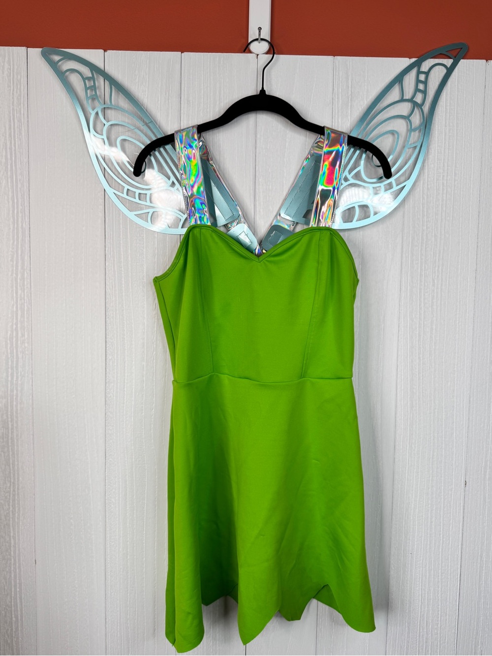 Disney Tinker Bell Costume Adult Green Fairy Dress with Holographic Wings S